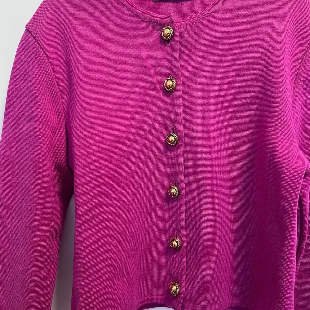 Jaegar vintage wool sweater round neck cardigan pink jacket gold buttons - Picture 4 of 12